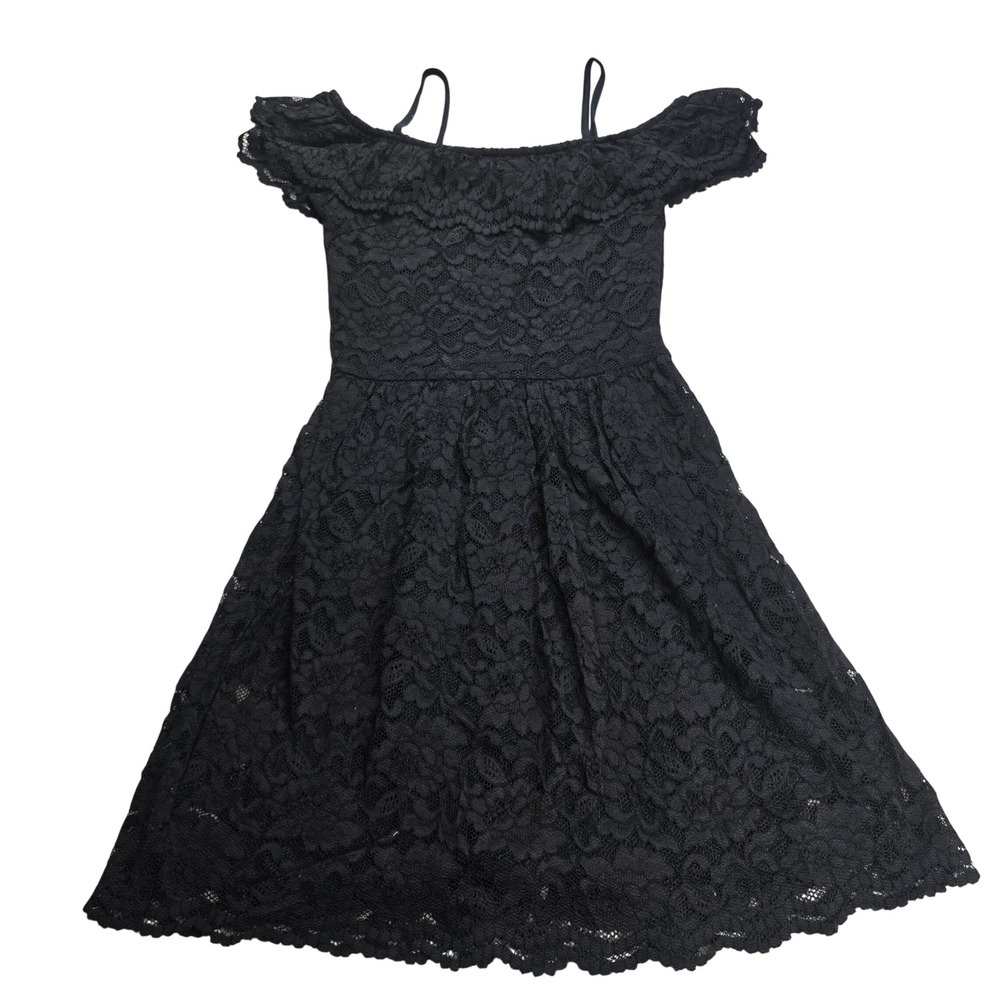 H&M Divided Lace Dress Women Size 2 Black Excellent Off Shoulder Fit Flare LBD